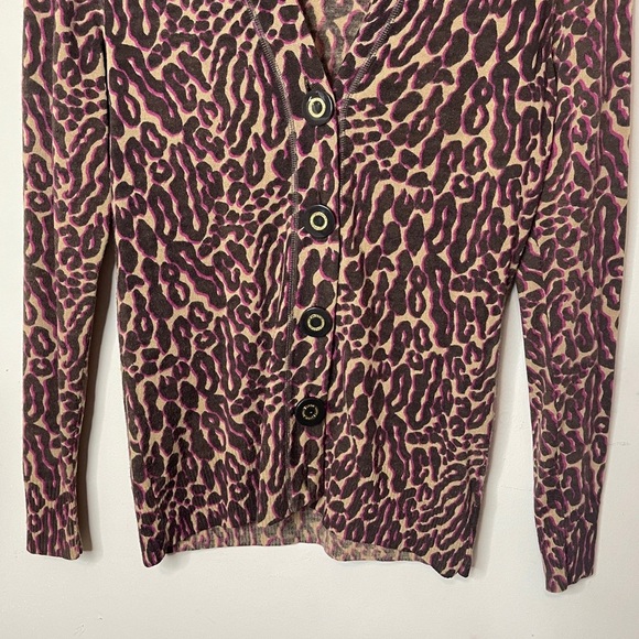 TORY BURCH Lightweight Merino Wool Leopard Print Button-Up Cardigan, Small - Picture 5 of 11